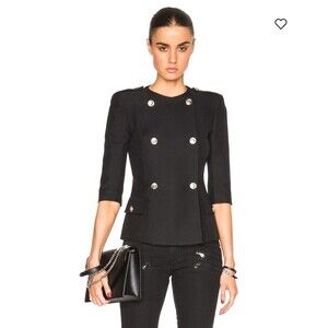 Pierre Balmain Women's Black Double-Breasted Military Blazer- 38